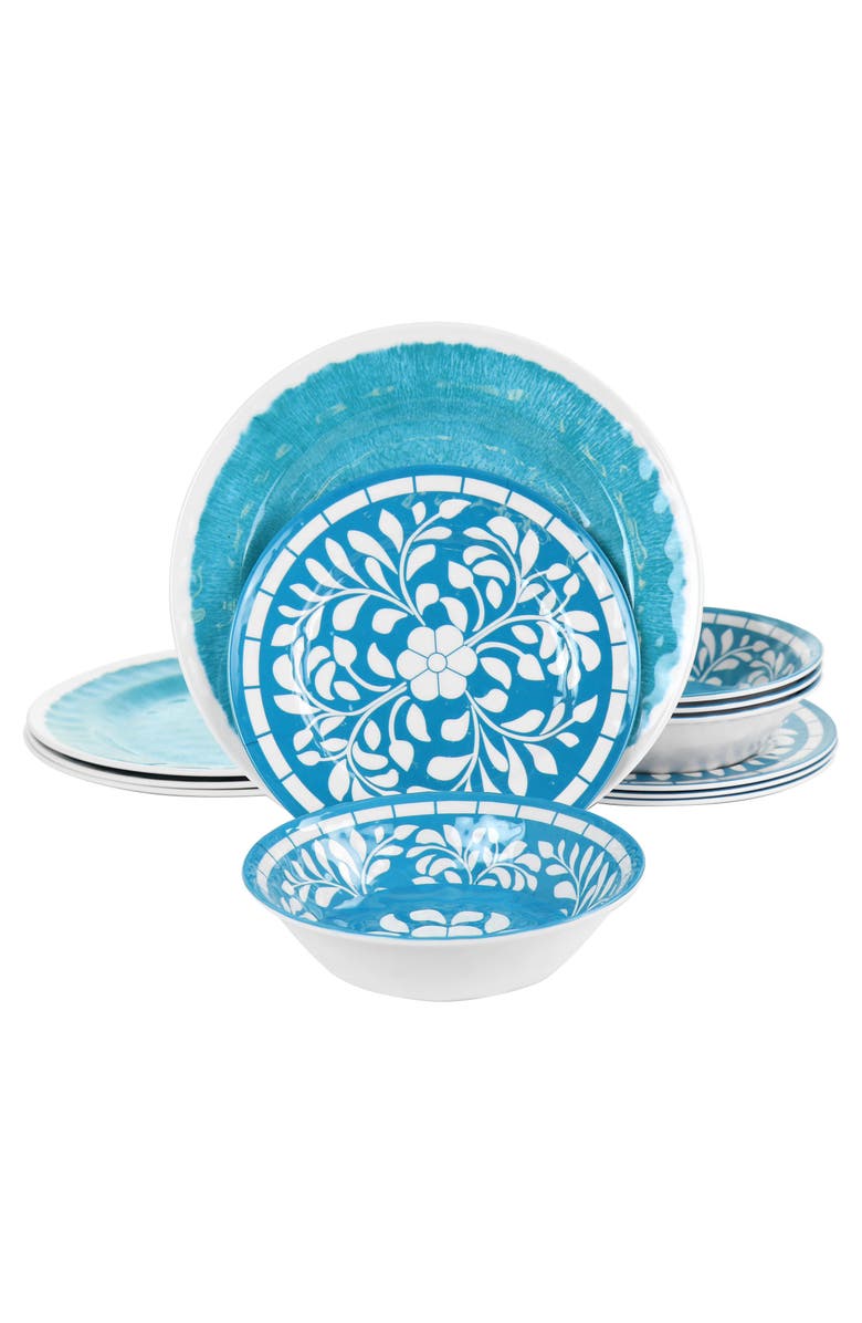 Elama Telly 12 Piece Melamine Dinnerware Set, Main, color, Blue