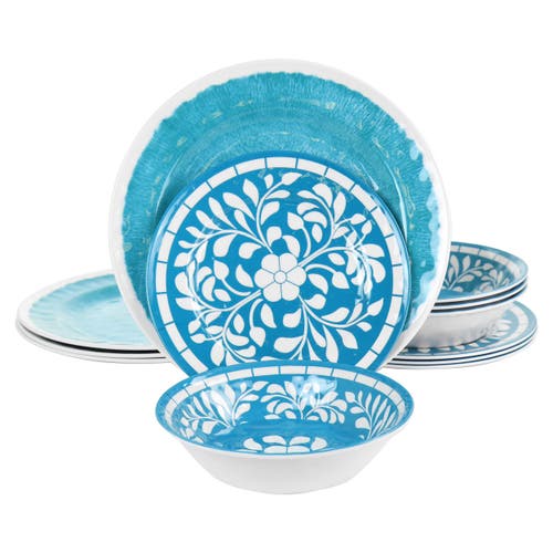 Elama Telly 12 Piece Melamine Dinnerware Set In Blue