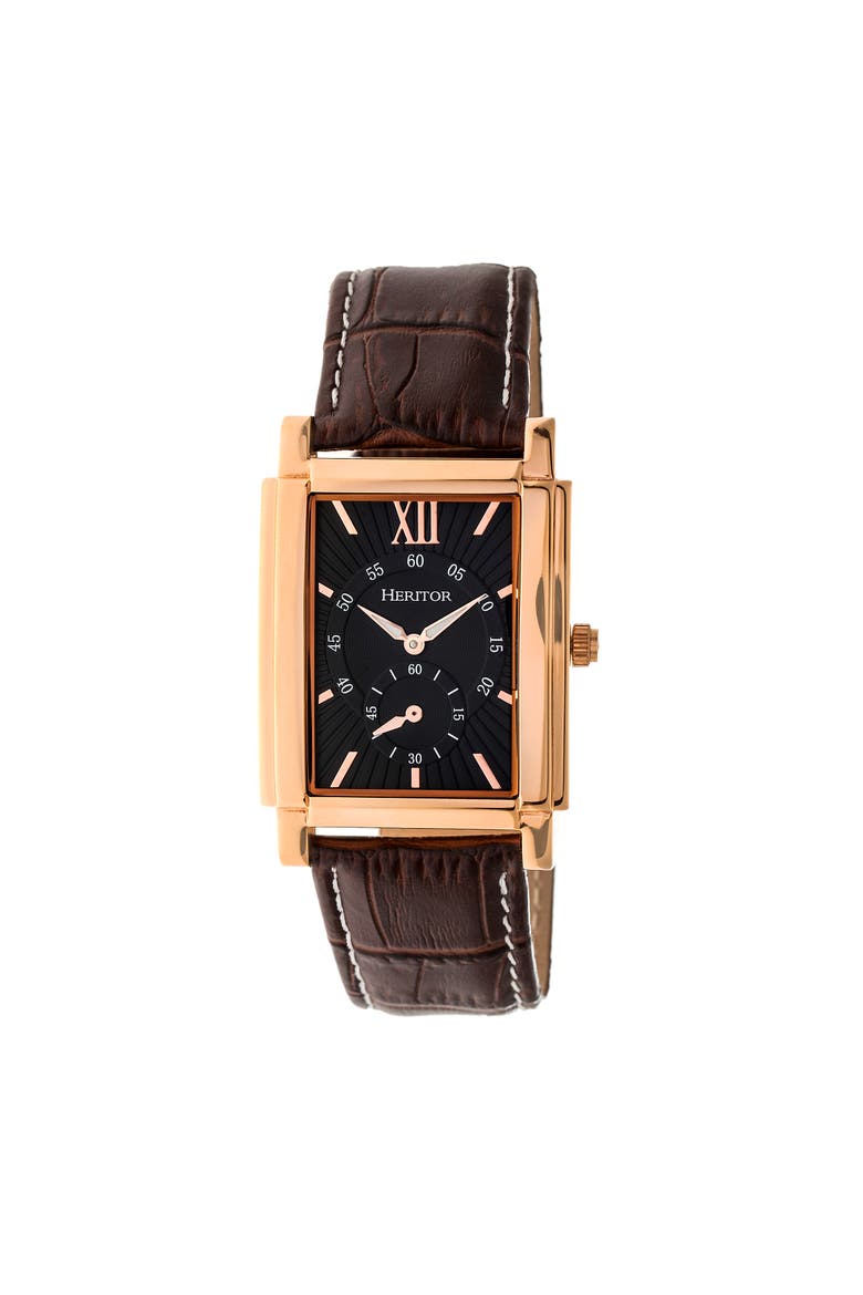 Frederick Leather-Band Watch, Main, color, Rose Gold/Black