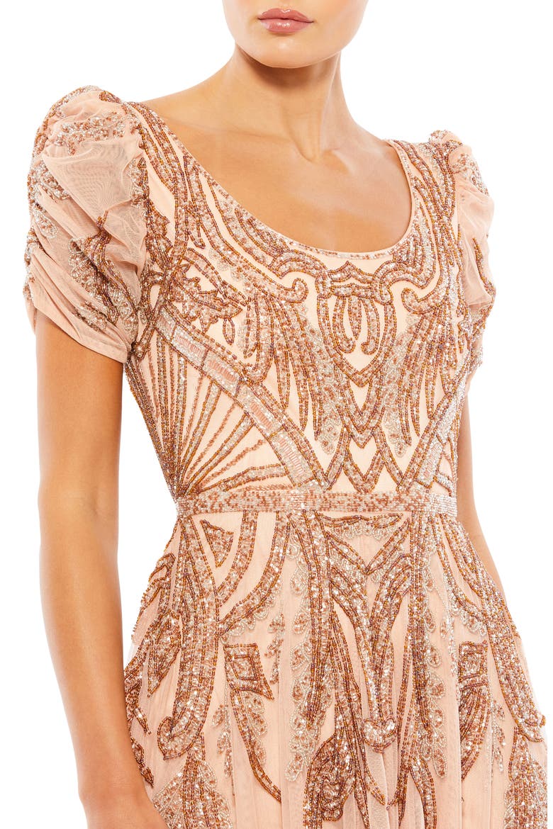 Beaded Cocktail Midi Dress, Alternate, color, APRICOT