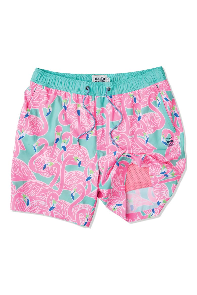 Flockin' Aye Happy Hour 5-Inch Swim Trunks, Main, color, MINT GREEN