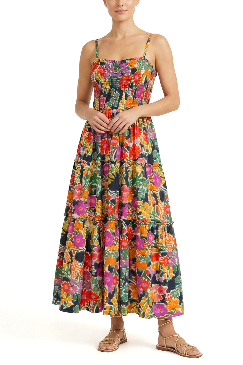 Cecilia Smocked Tiered Maxi Dress, Main, color, Gardenia