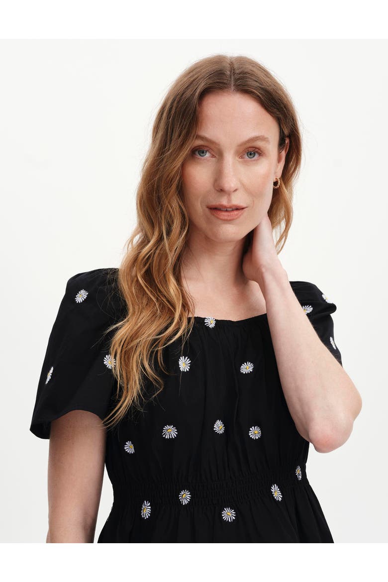 Holly Floral Embroidered Cotton Top, Alternate, color, Black Daisy