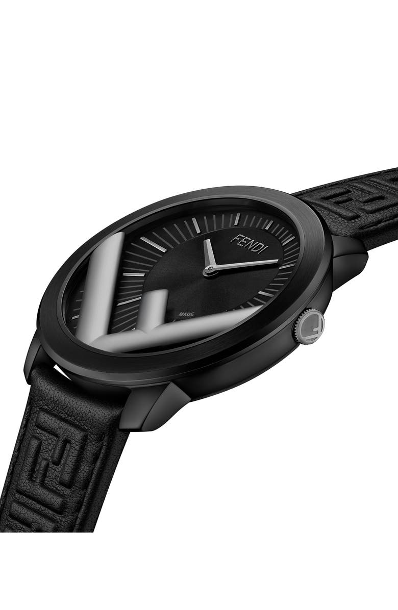 Fendi Run Away Leather Strap Watch, 41mm, Alternate, color,