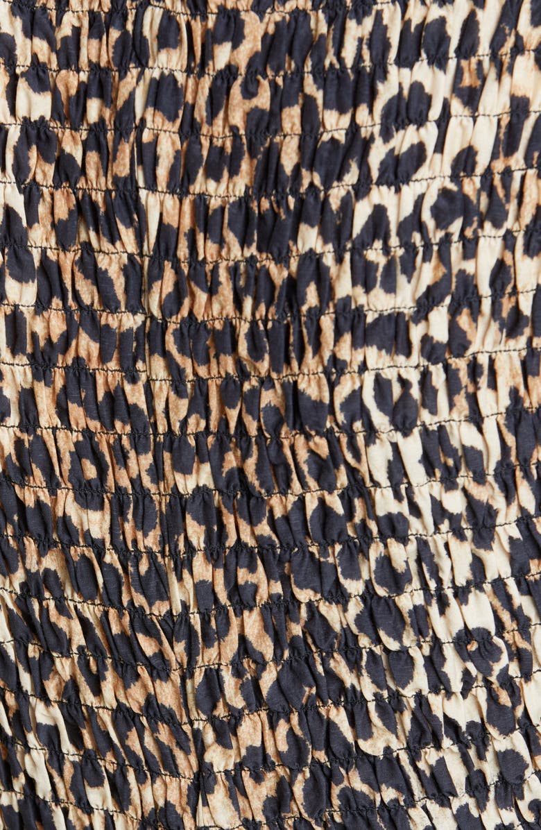 Ganni Leopard Print Cotton & Silk Peplum Top, Alternate, color,