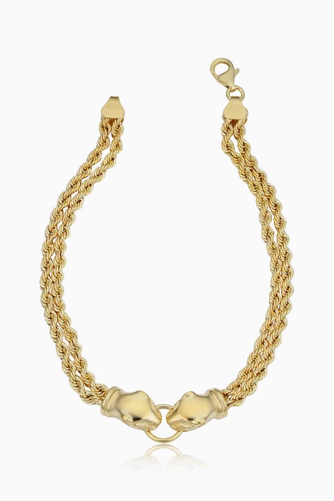 18K Gold Rock Panther Head Bracelet