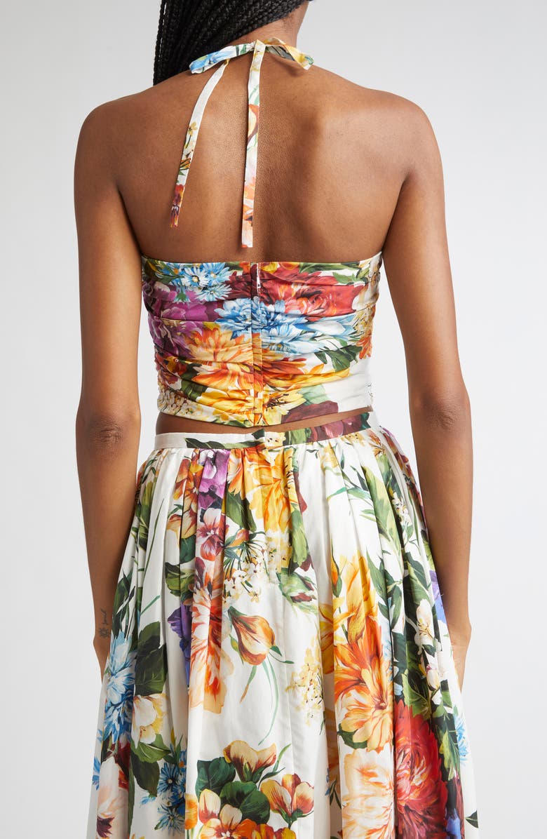 Dolce&Gabbana Floral Bow Cutout Halter Top, Alternate, color, Ha5pc B.fiori Cret. F.bco