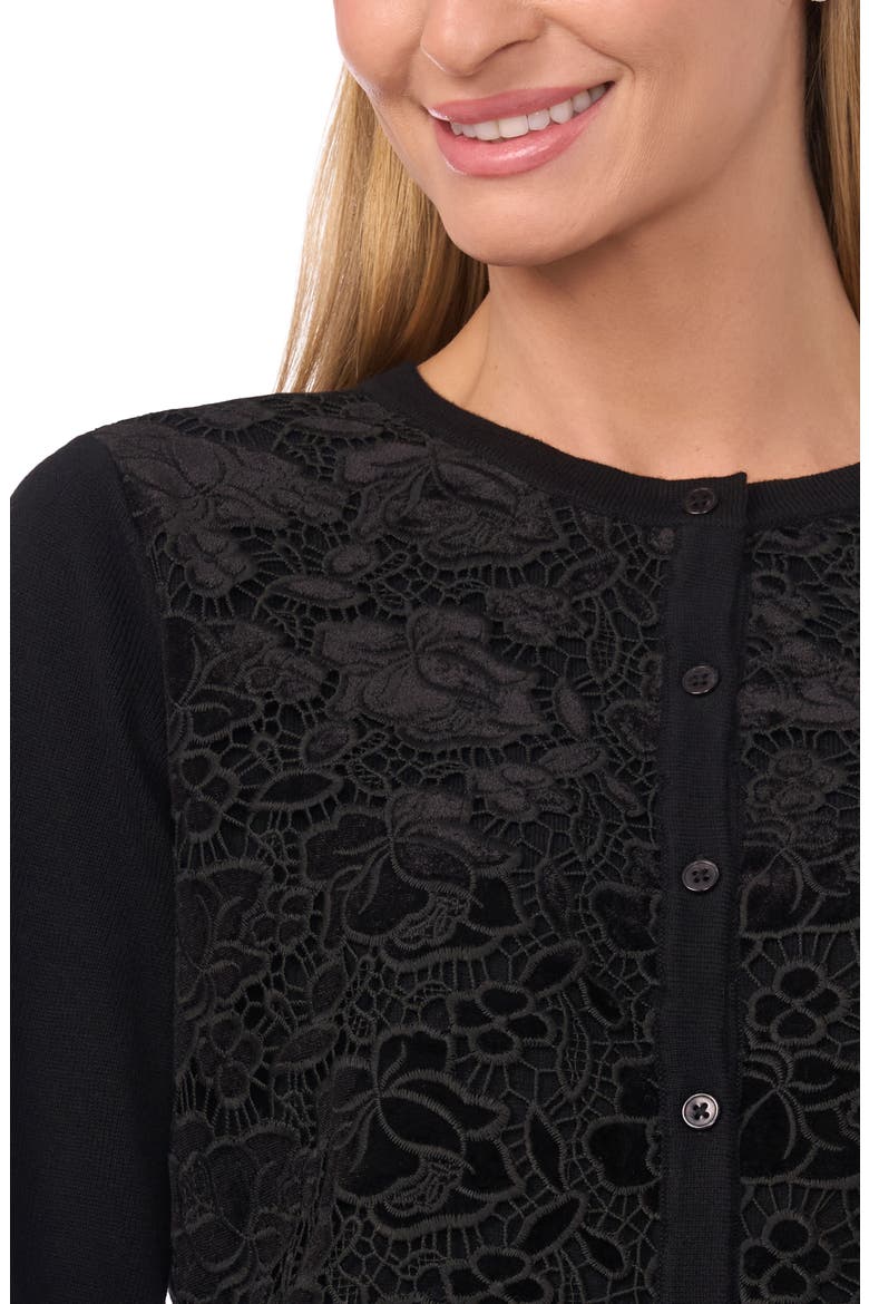 Mave Lace Overlay Cardigan, Alternate, color, RICH BLACK