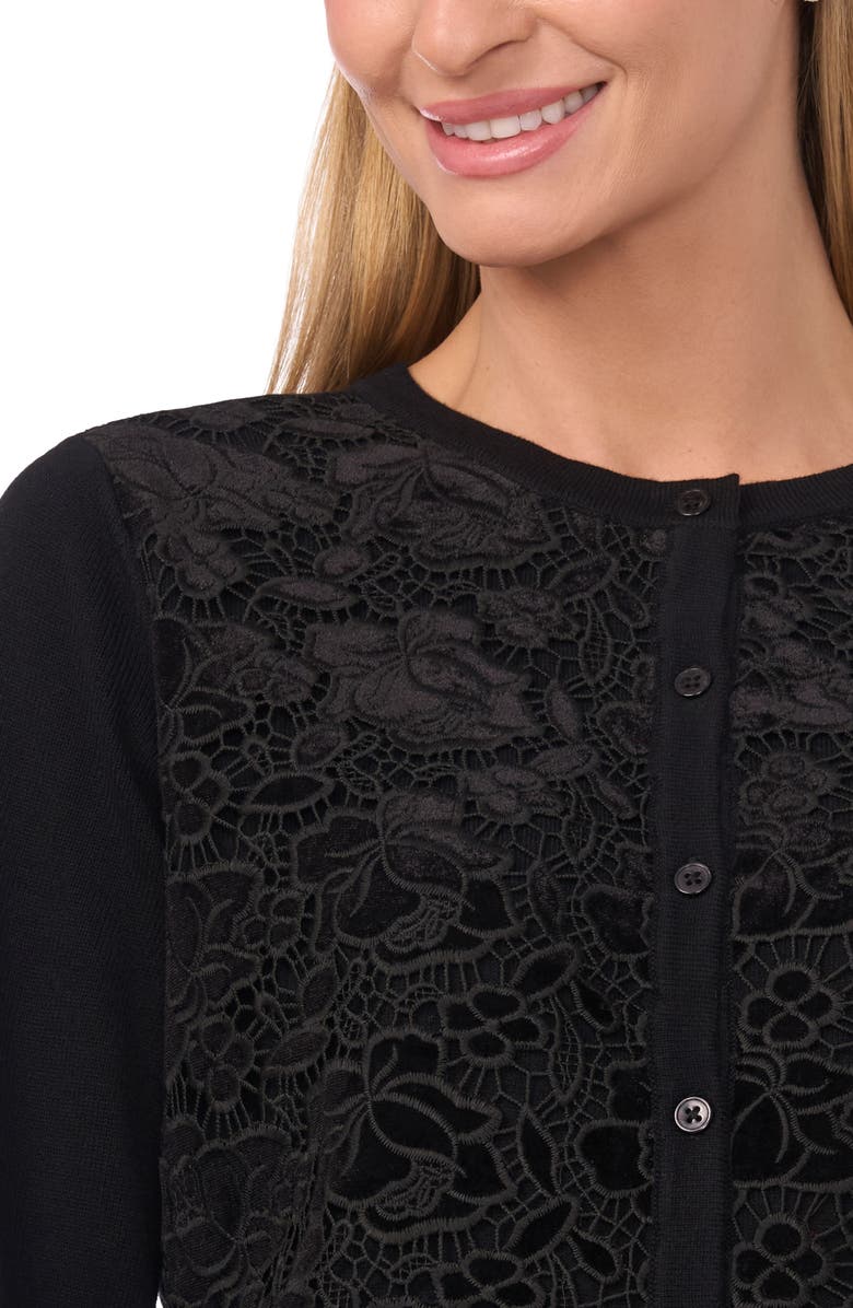 Ted Baker Mave Lace Overlay Cardigan, Alternate, color, Rich Black