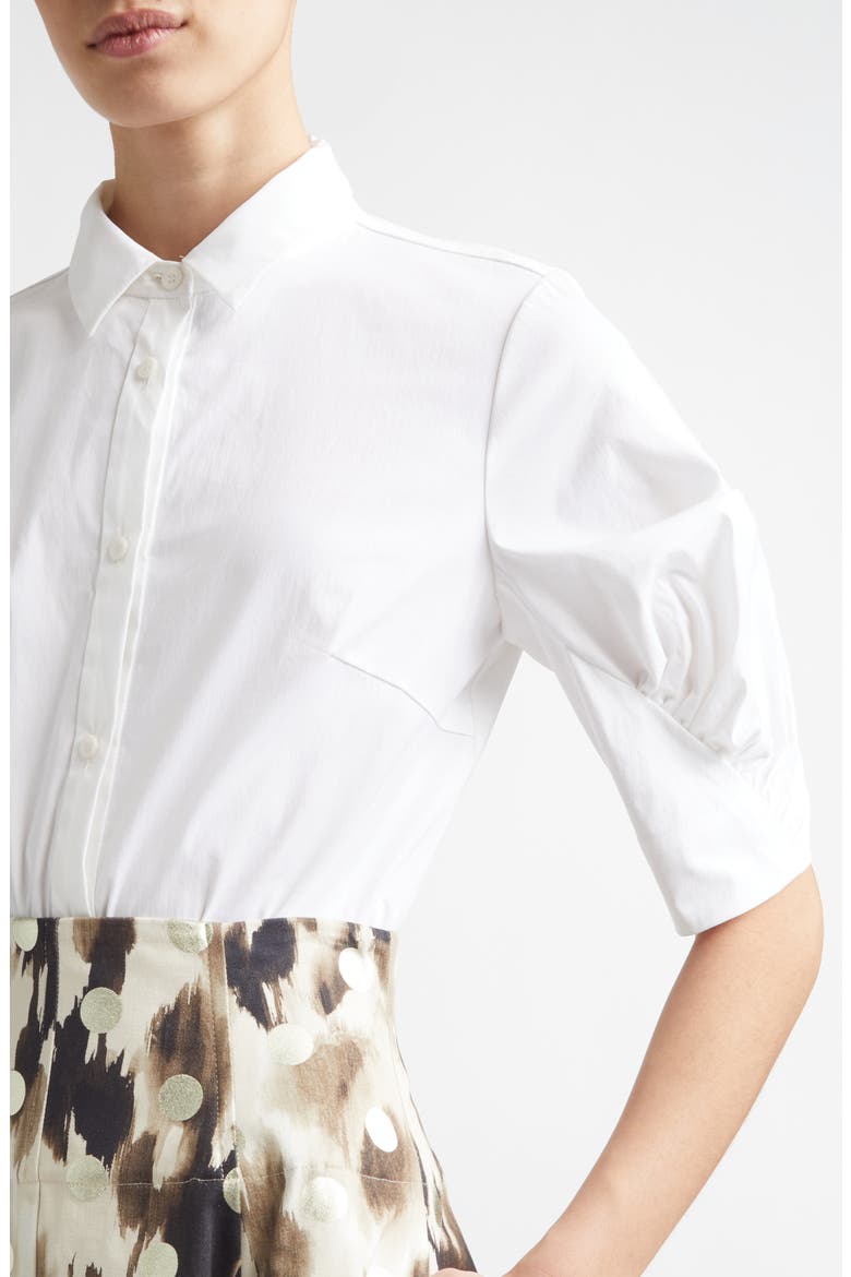 Shirred Puff Sleeve Cotton Blend Shirt, Alternate, color, WHITE