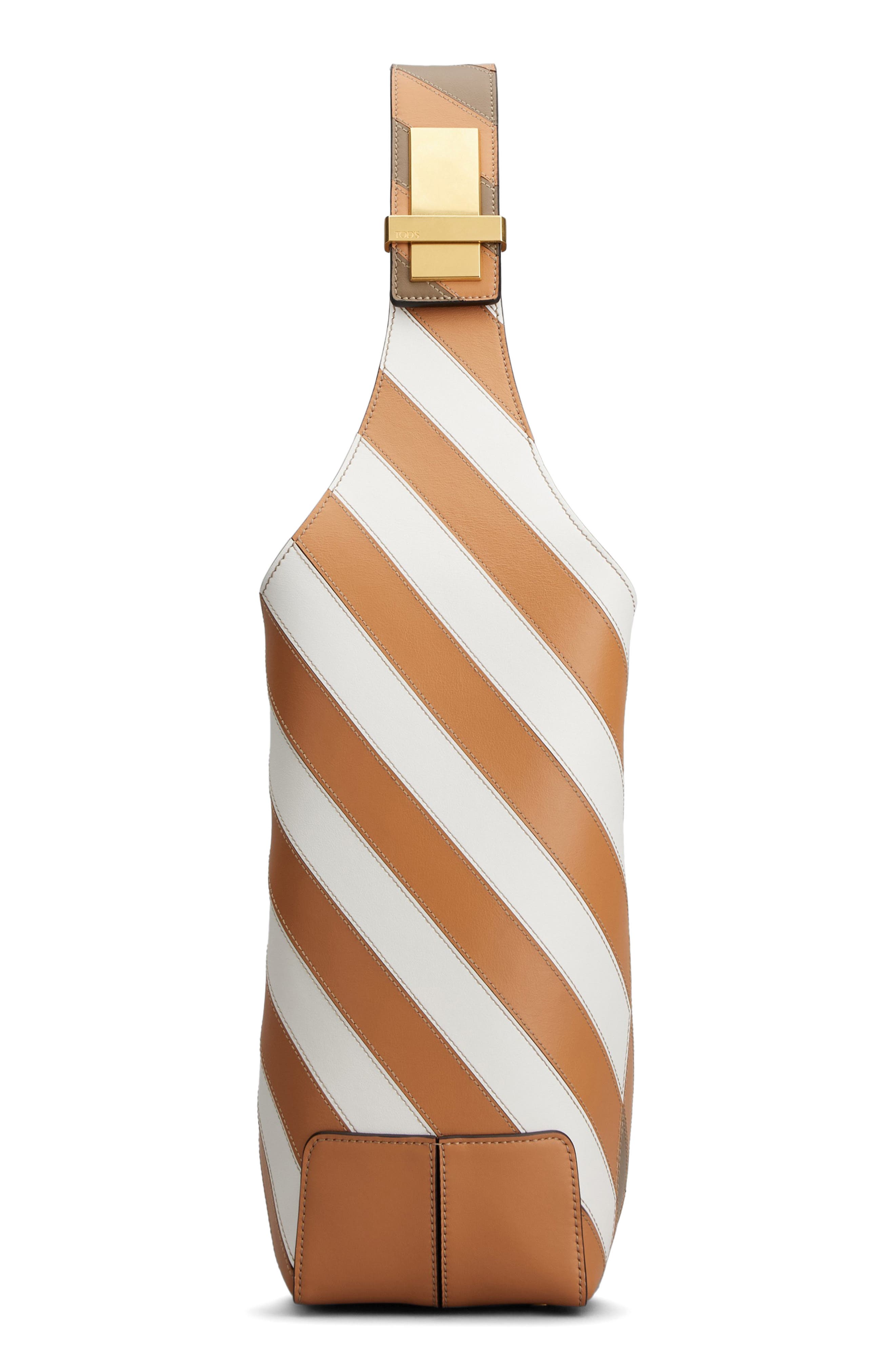 Tod's Millerighe Stripe Leather Tote, Alternate, color, Cuoio/ Bianco