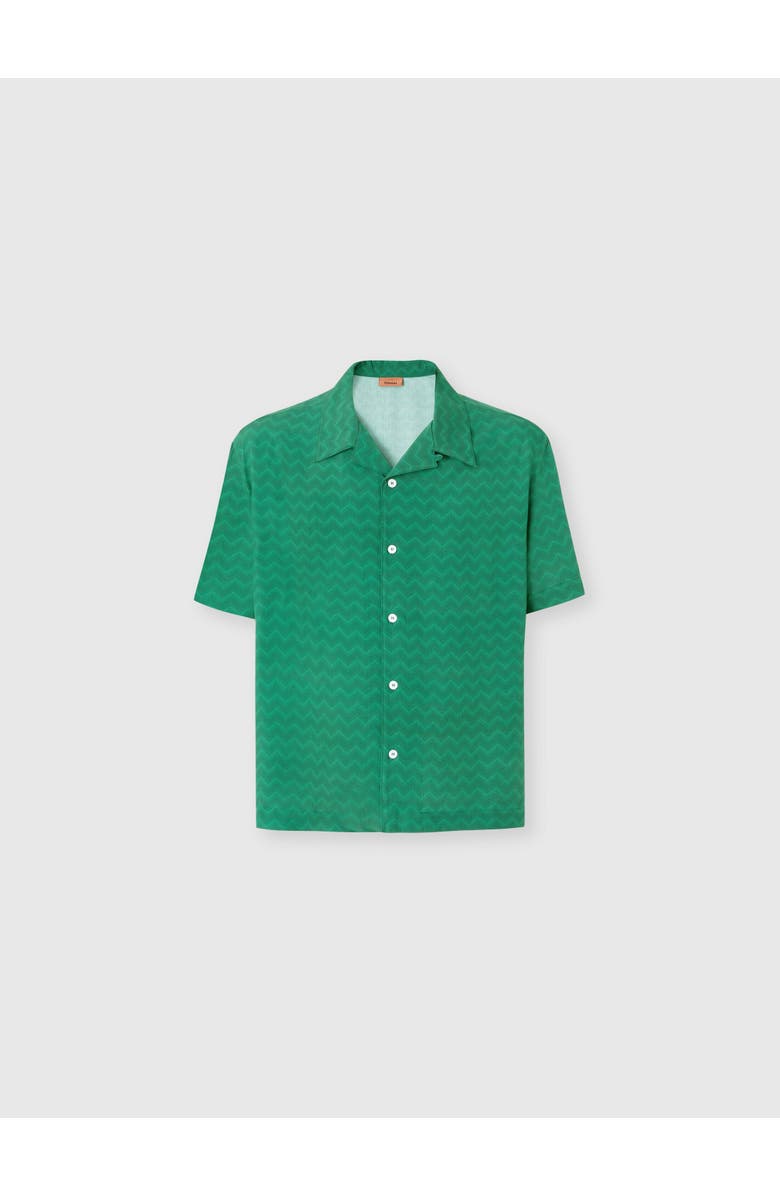 UM Bowling Shirt In Viscose With Tone-on-tone Zigzag Print, Main, color, Green