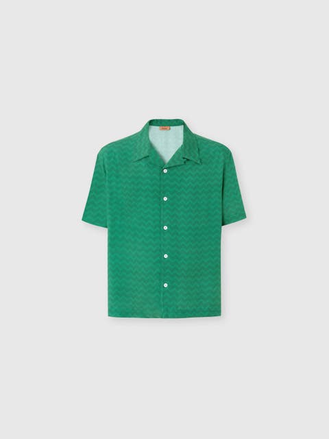 Bowling Shirt In Viscose With Tone-on-tone Zigzag Print