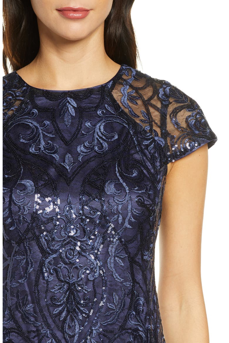 Cap Sleeve Sequin Sheath Dress, Alternate, color, NAVY