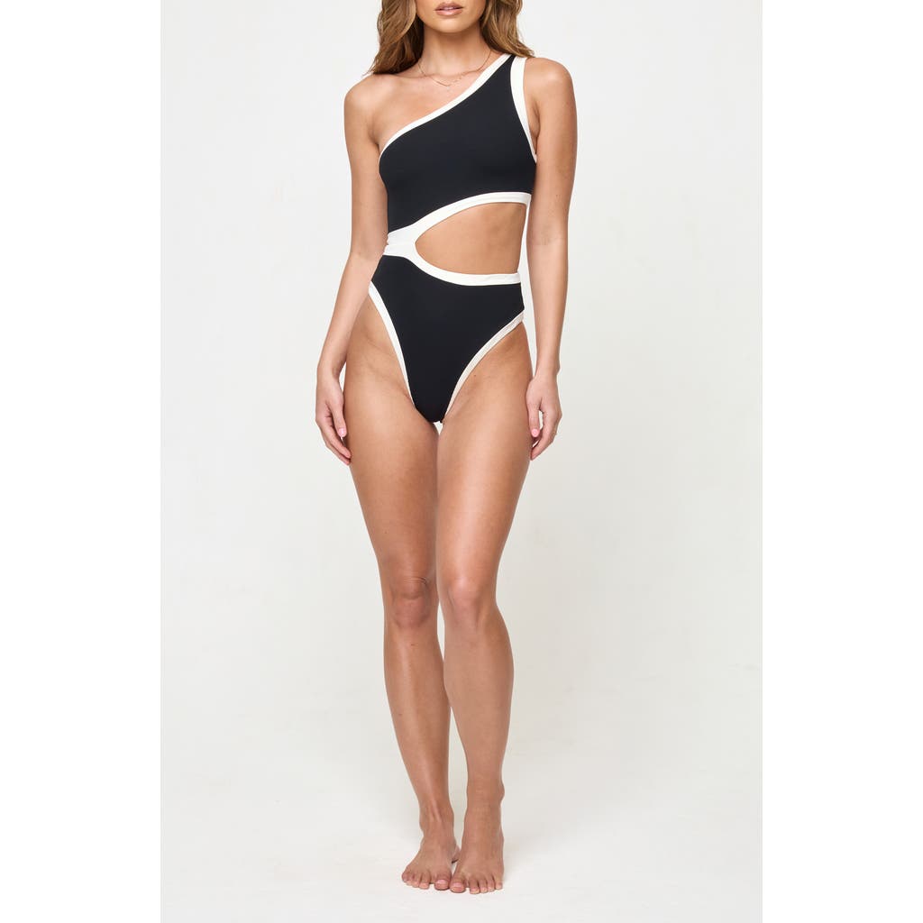 L*space Lspace Loren Cutout Rib & Jersey One-piece Swimsuit In Black
