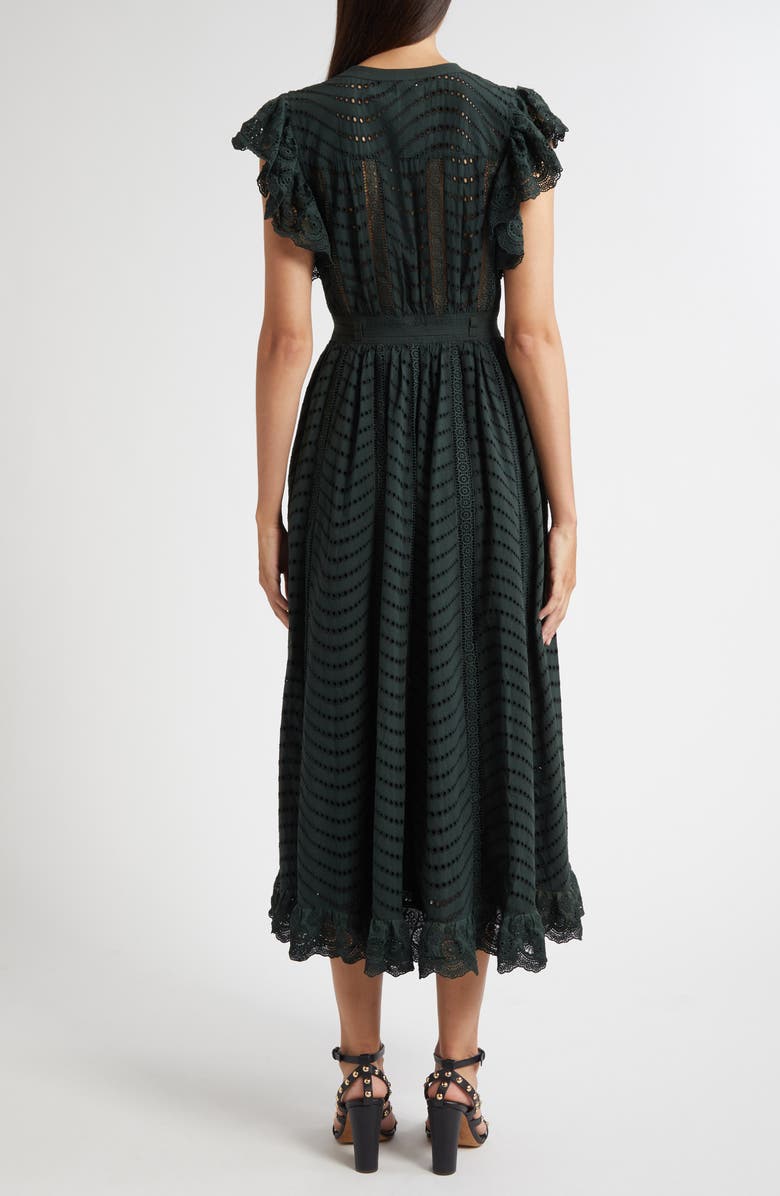 Ulla Johnson Olga Flutter Sleeve Midi Dress, Alternate, color, Cypress