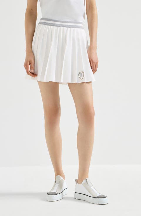 Techno poplin pleated skirt with logo
