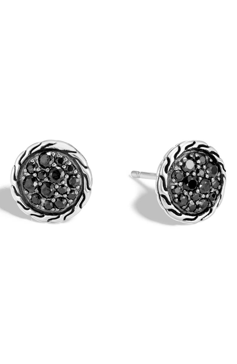 John Hardy Carved Chain Stud Earrings, Silver, Pavé, Main, color,