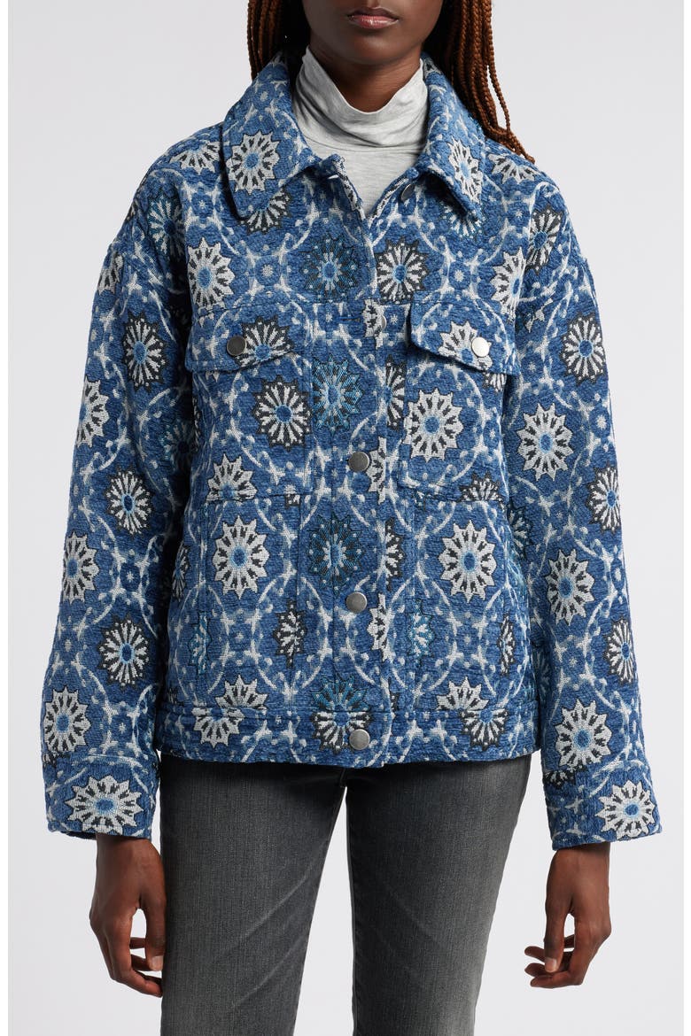 Tapestry Jacquard Trucker Jacket, Alternate, color, BLUE MEDALLION JACQUARD