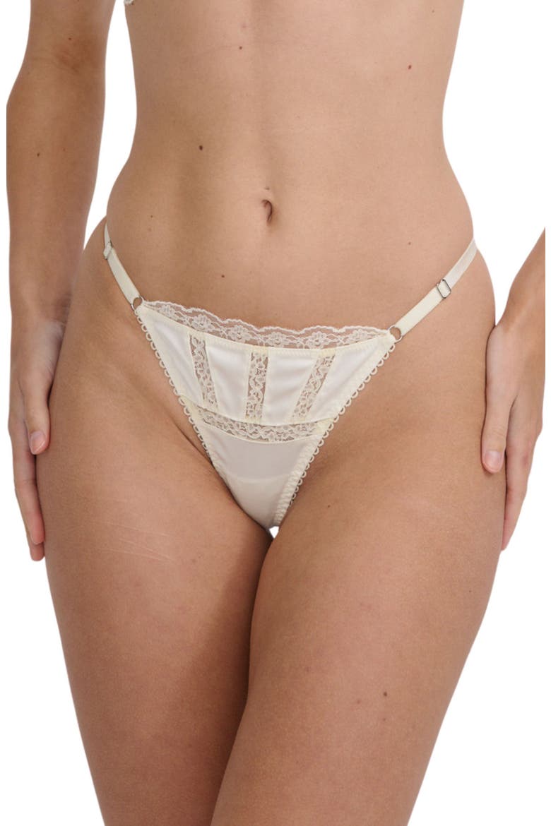 Lana Lace Trim Satin Thong, Main, color, BUTTERCREAM