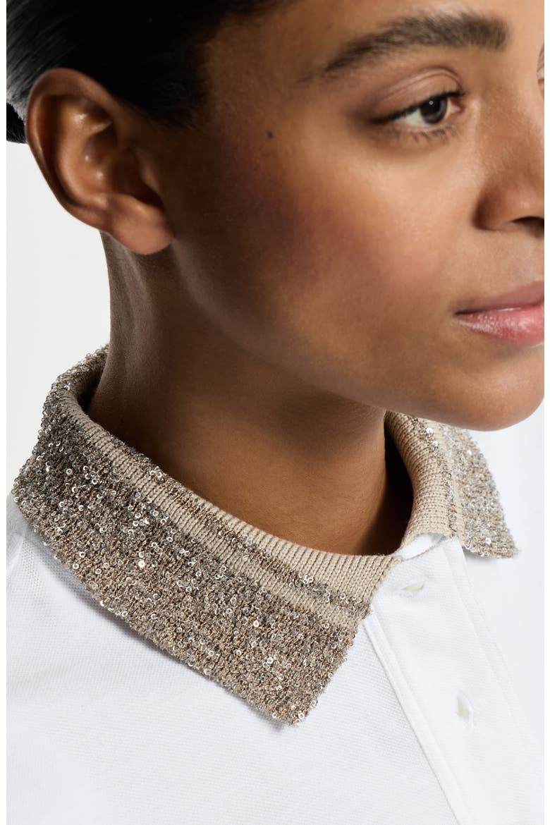 Polo with dazzling knit collar, Alternate, color, White