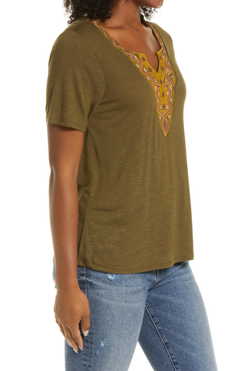 Bobeau Embroidered Neck T-Shirt, Alternate, color,
