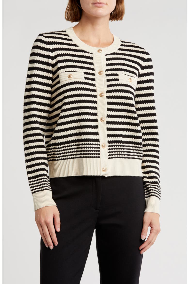 Lady-Like Stripe Sweater, Main, color, CREAM/BLACK