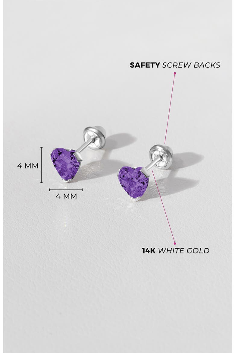 14k Tiny Cubic Zirconia Heart Earrings, Alternate, color, February