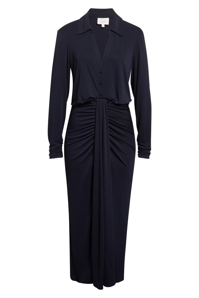 Seferina Ruched Detail Long Sleeve Shirtdress, Alternate, color, NAVY