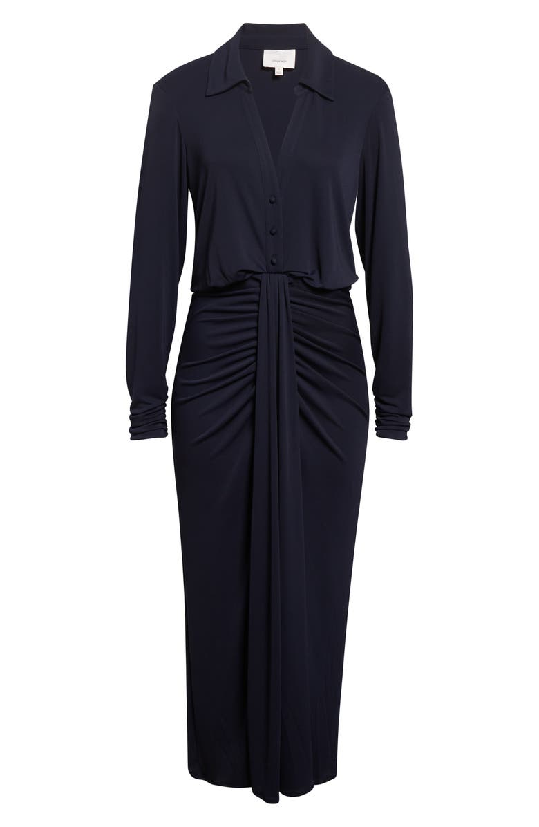Cinq à Sept Seferina Ruched Detail Long Sleeve Shirtdress, Alternate, color, Navy