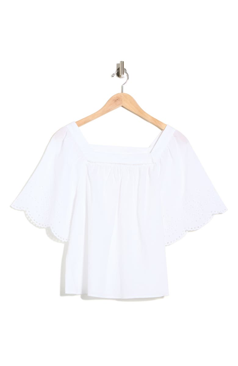 Trove New York Square Neck Flutter Sleeve Cotton Top, Main, color, White