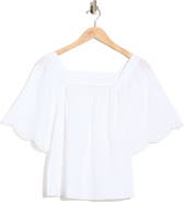 Trove New York Square Neck Flutter Sleeve Cotton Top