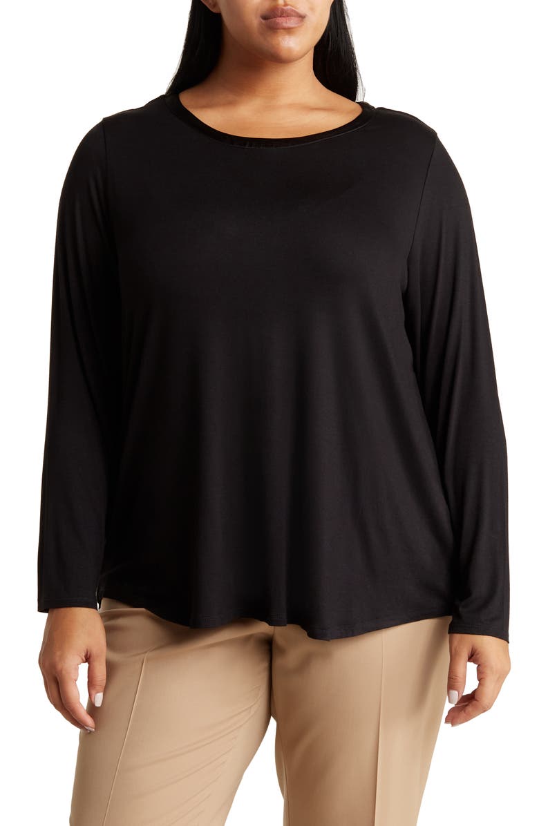 T Tahari Satin Trim Long Sleeve Top, Main, color,