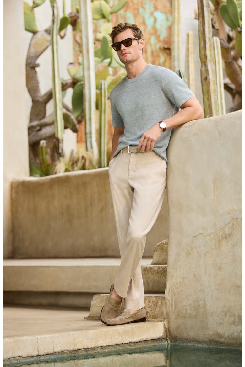 Linen Blend Flat Front Pants, Alternate, color, NAVY SAPPHIRE - BLACK
