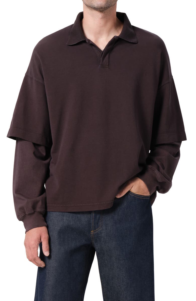 AGOLDE Curren Layered Piquè Polo, Main, color, Elysian Dark Brown