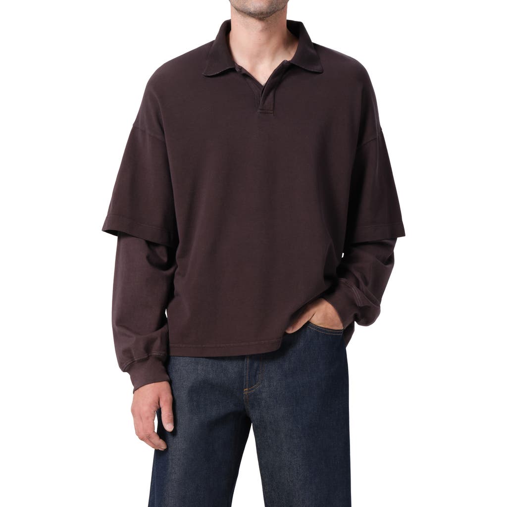 Agolde Curren Layered Piquè Polo In Elysian Dark Brown