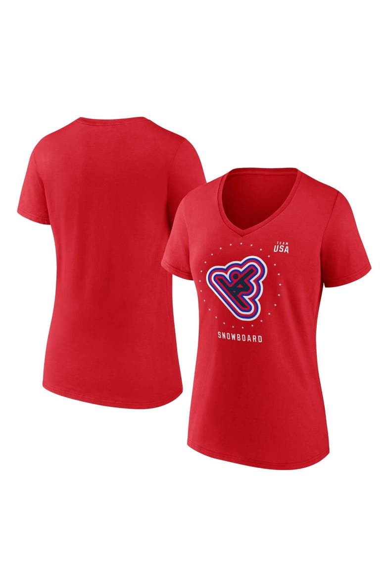 Women's Fanatics Branded Red Team USA Snowboard V-Neck T-Shirt, Main, color, Red