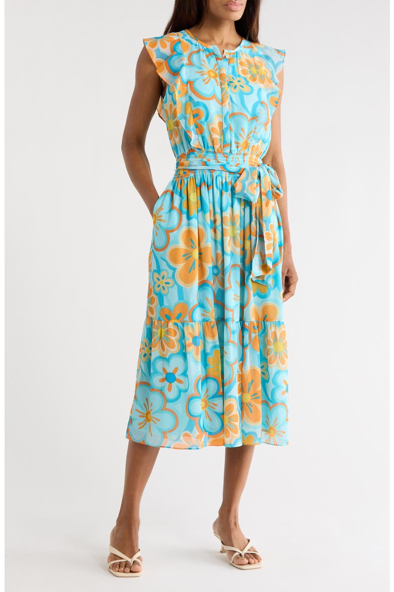 Elle Floral Cap Sleeve Chiffon Maxi Dress, Main, color, RETRO DAISY FLORAL