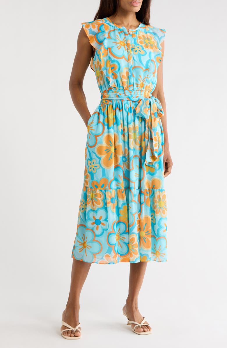 Ramy Brook Elle Floral Cap Sleeve Chiffon Maxi Dress, Main, color, Retro Daisy Floral