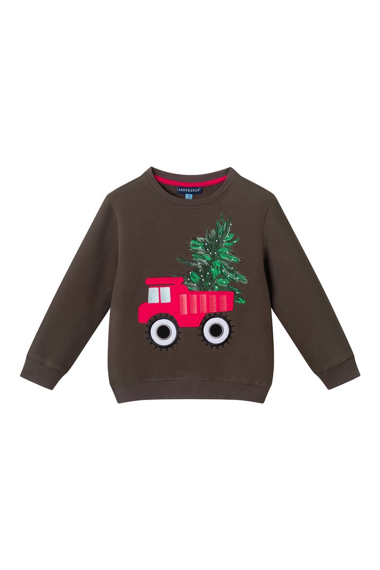 Kids' Truck Appliqué Cotton Blend Sweatshirt, Main, color, GREY TRUCKS