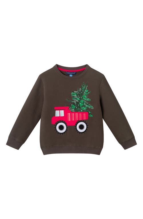 Andy & Evan Kids' Truck Appliqué Cotton Blend Sweatshirt In Brown