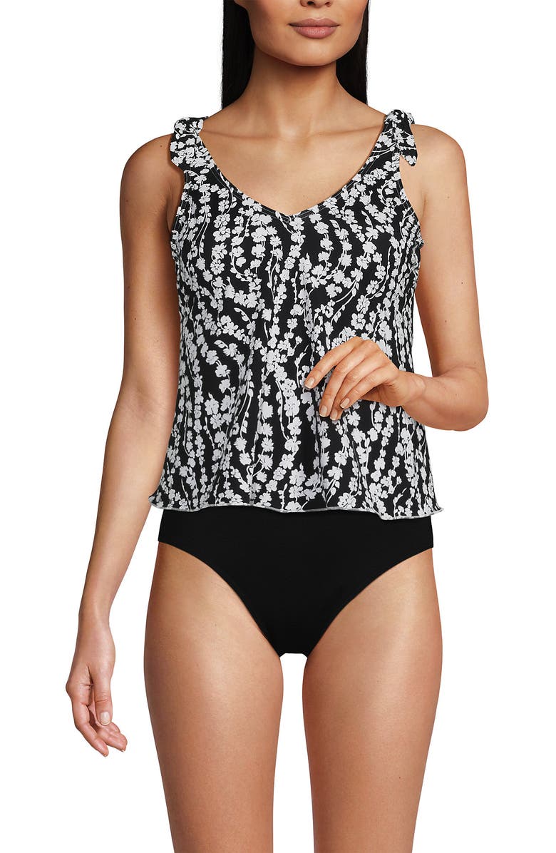 Lands' End Chlorine Resistant V-neck Shoulder Tie Flutter Tankini Swimsuit Top, Alternate, color,