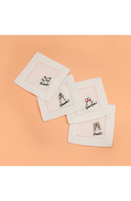 Tiramisu Gin Toast Embroidered Linen Cocktail Napkins In Multi