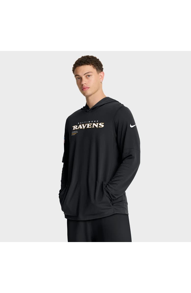 Nike Men's Nike Black Baltimore Ravens Sideline Pure Fury Performance Long Sleeve Hoodie T-Shirt, Main, color, Black