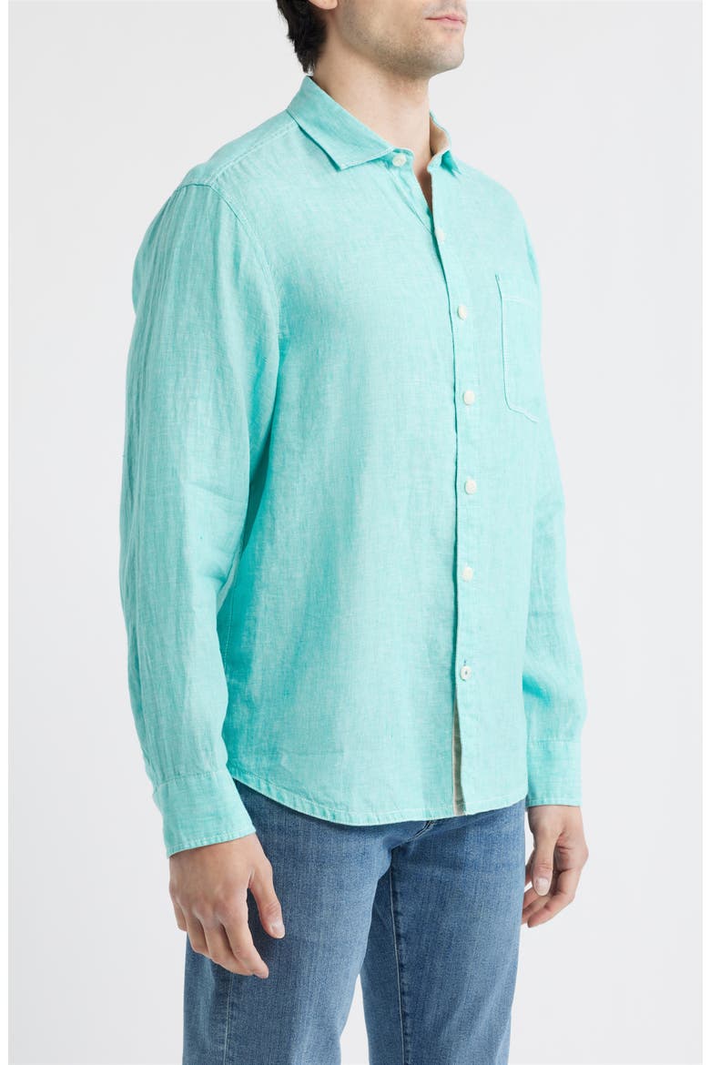 Paradise Breezer Linen Button-Up Shirt, Alternate, color, LIGHT NEPTUNE GREEN