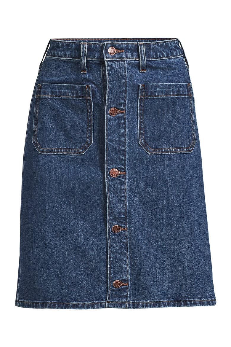 Plus Size Soft Denim Mid Rise Button Through Above the Knee Skirt, Alternate, color, Indigo Tide Blue