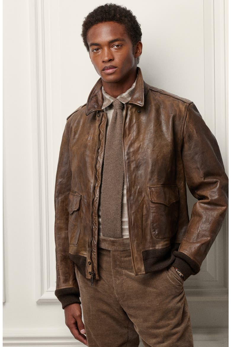 Ridley Leather Bomber Jacket, Alternate, color, VINTAGE BROWN