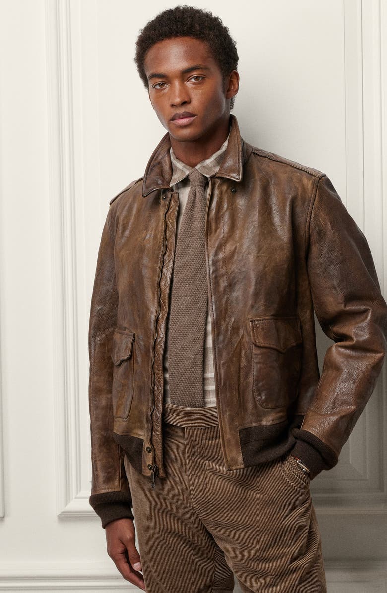 Ralph Lauren Purple Label Ridley Leather Bomber Jacket, Alternate, color,
