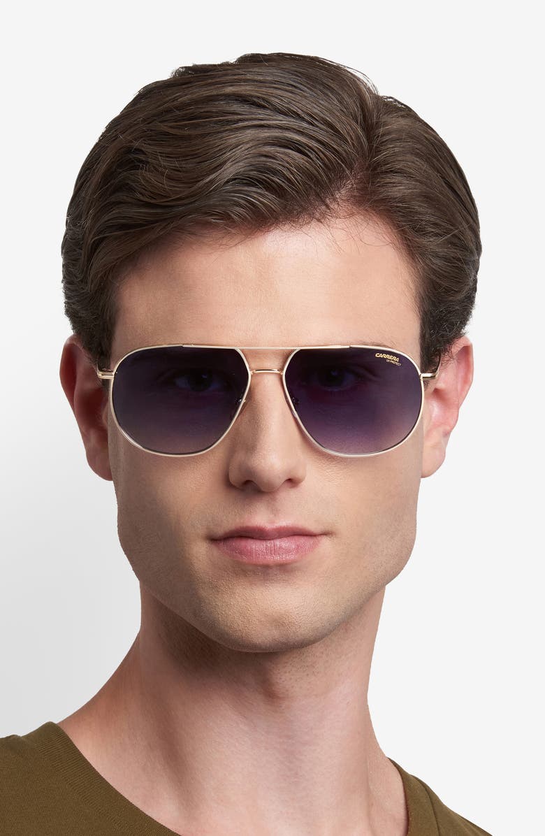 Carrera Eyewear 61mm Gradient Navigator Sunglasses, Alternate, color, Gold/ Black Red/ Dark Blue