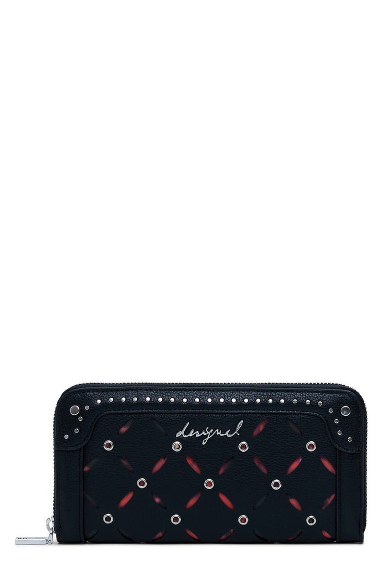 Long Faux Leather Wallet, Main, color, BLACK